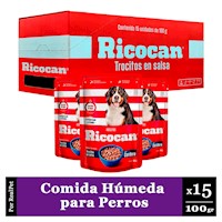 Pack Caja x15 Comida Húmeda Perro Ricocan Cordero 100gr